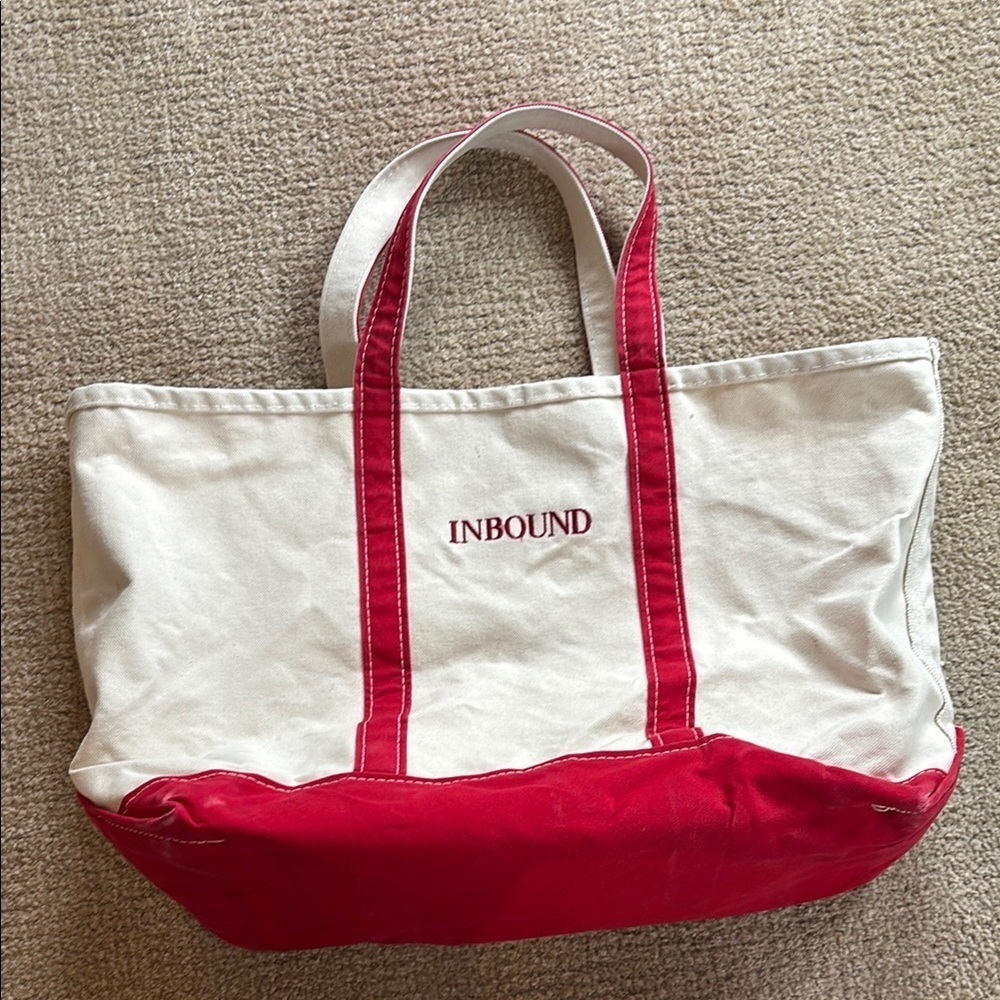 🎈Vintage LL Bean Red and White Canvas Boat and Tote Bag - Picture 1 of 9